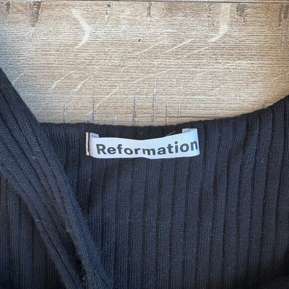 Reformation Hosby Tie Front Ribbed Knit Black Dress Size L - Picture 5 of 7